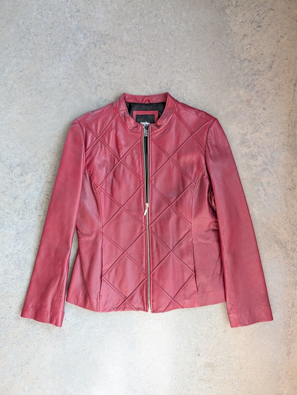 Y2K Burgundy Red Genuine Leather Quilted Moto Style Jacket Women's Large